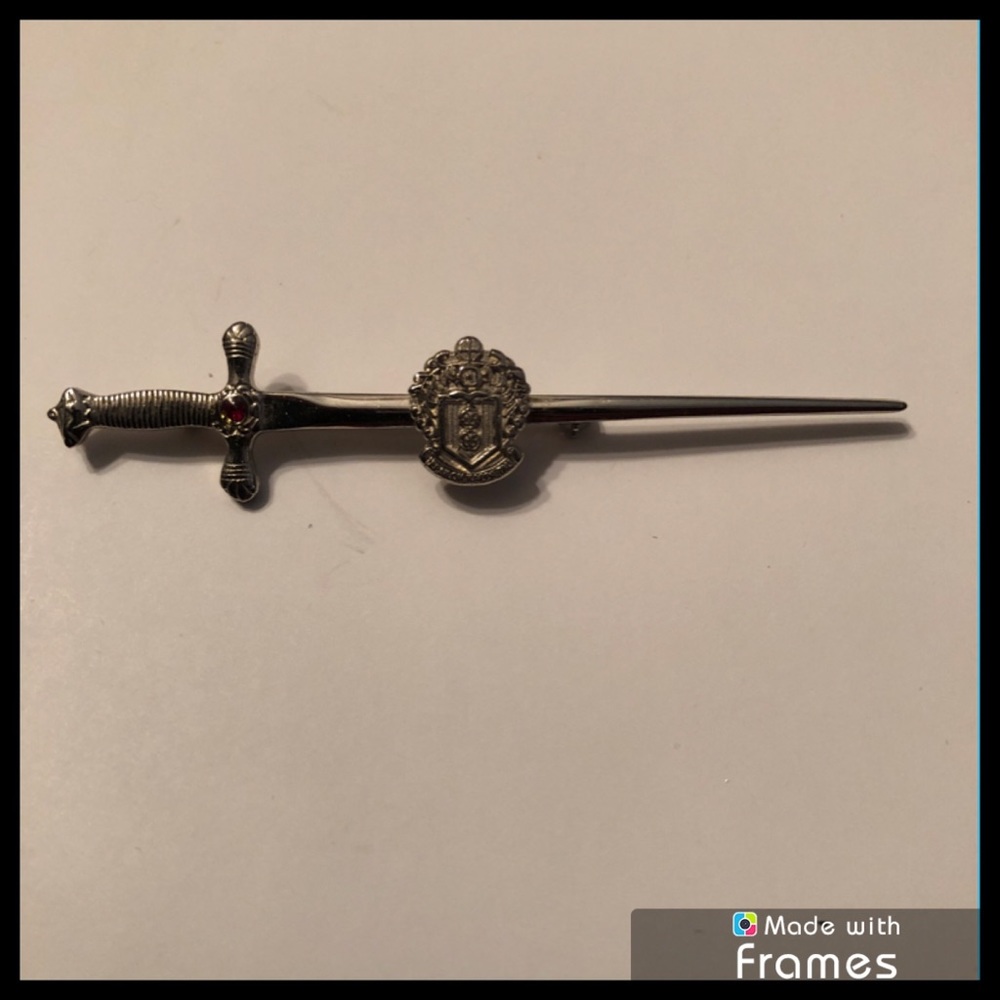 Vintage Sword silver tone brooch